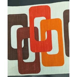 Vintage MCM Print Barkcloth Fabric Eames Era 14 X 44" Geometric Premier Red Brn